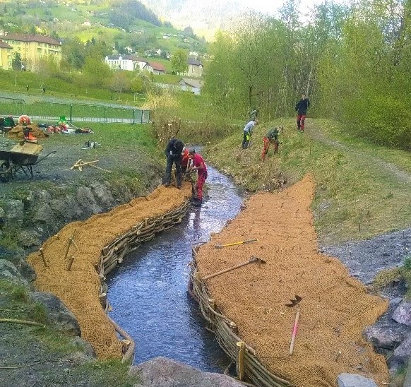 Travaux pédagogiques de génie végétal à la rivière de contournement du Seuil Lallier Ugine