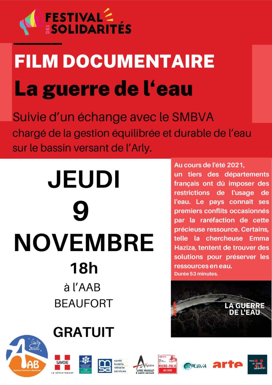 Film-Débat La Guerre de l’eau à Beaufort-sur-Doron le 09 nov. à 18h – animé par le SMBVA